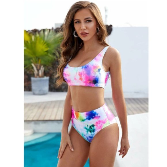 Tie Dye Bikini High Waisted Swimsuit Multicolor - Picture 3 of 8